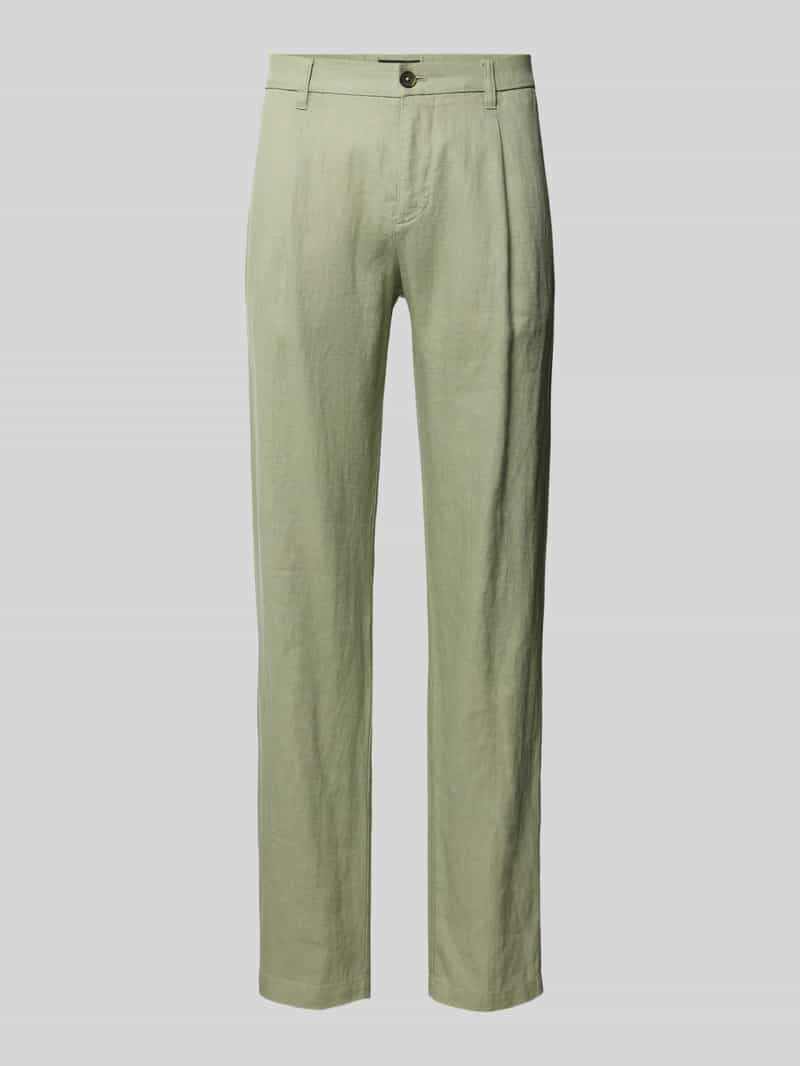 Spodnie lniane o kroju tapered fit z zakładką w pasie model ‘OSBY JOGGER’