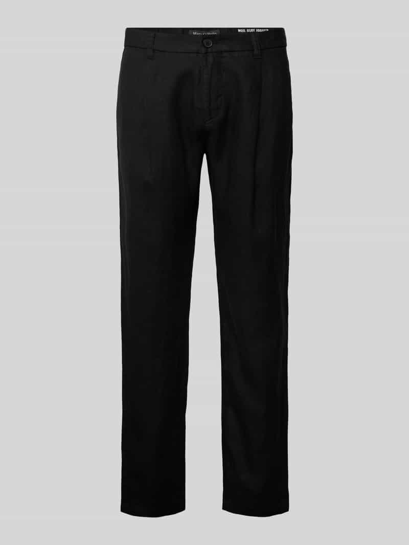 Spodnie lniane o kroju tapered fit z zakładką w pasie model ‘OSBY JOGGER’