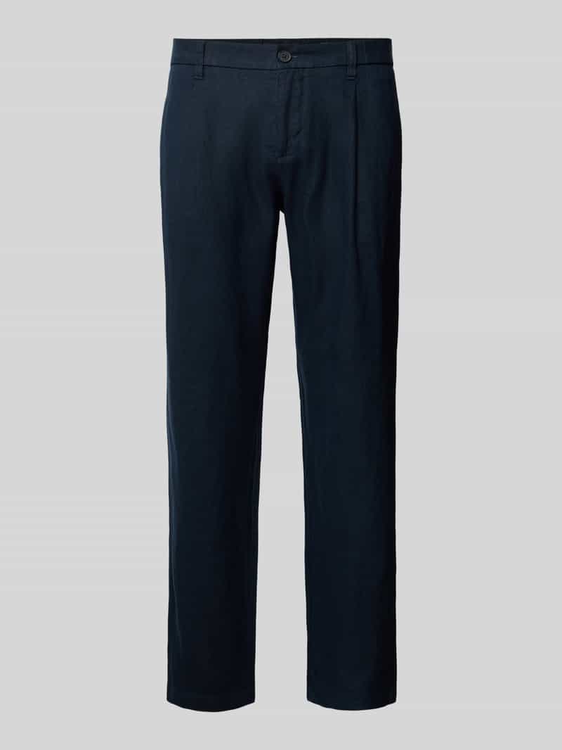 Spodnie lniane o kroju tapered fit z zakładką w pasie model ‘OSBY JOGGER’