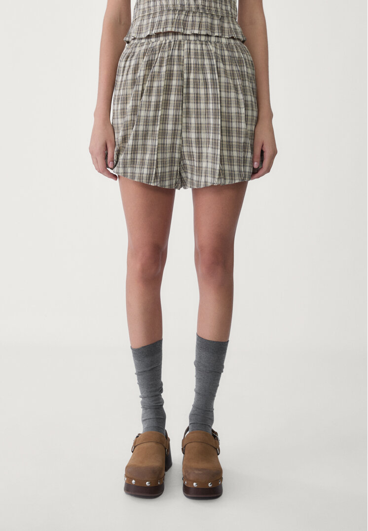 Stradivarius Spodenki balloon w kratkę Khaki M