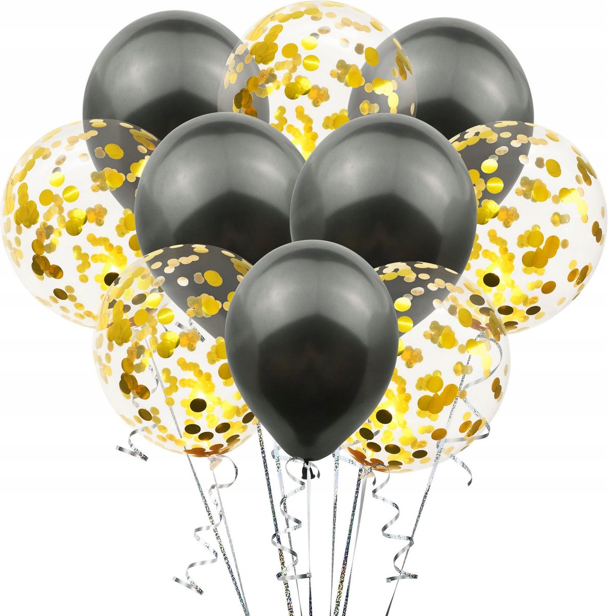 Balony duże czarno złote z konfetti urodziny wesele dekoracje zestaw 10 szt
