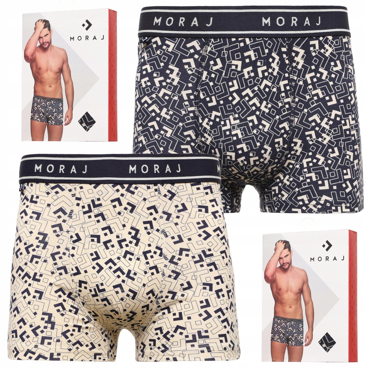 Bokserki Męskie Bawełniane KLASYCZNE DOPASOWANE LOGO MORAJ ZESTAW 2-SZT M