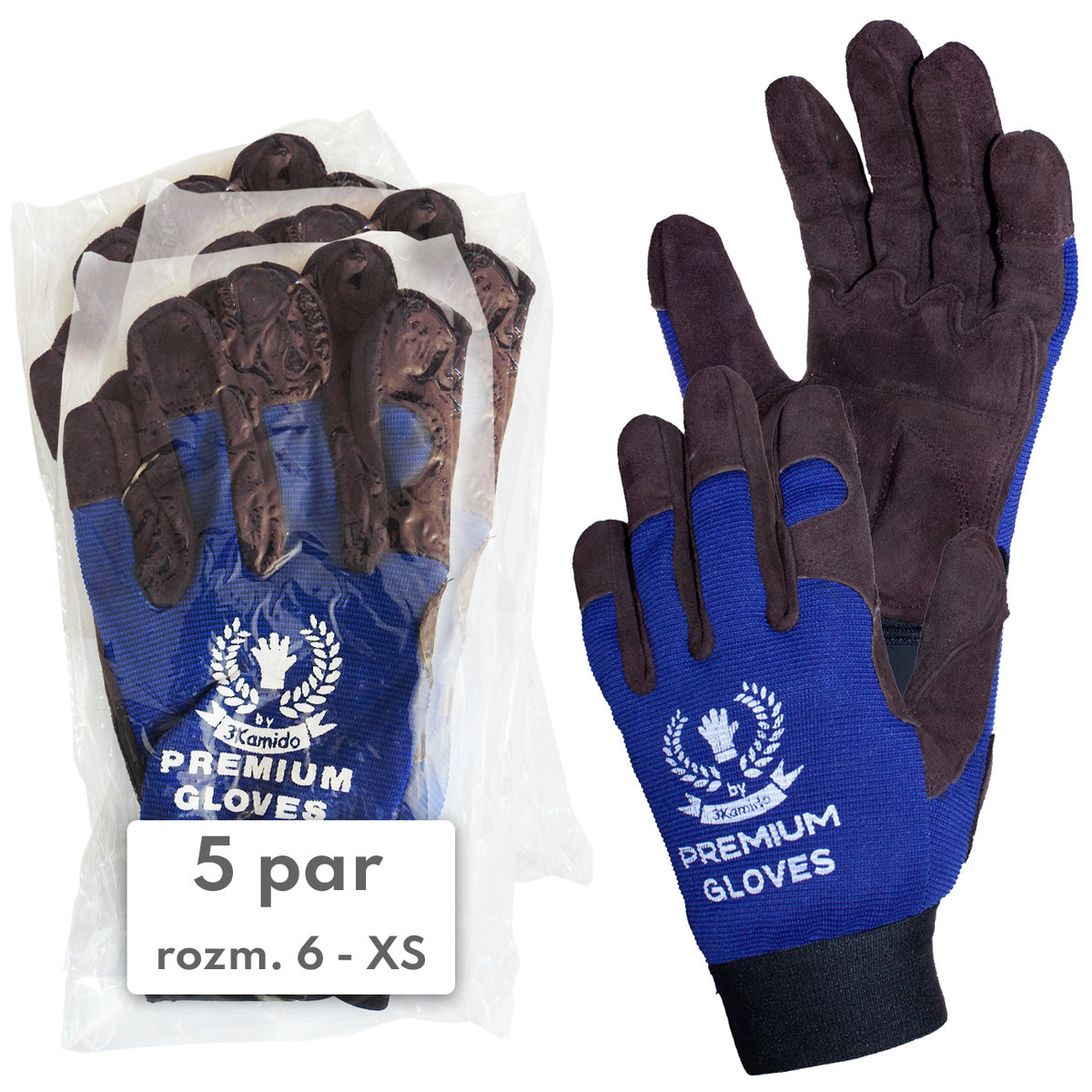 Rękawice PREMIUM 3Kamido rozmiar 6 ( 5 par), montażowe, skórzane