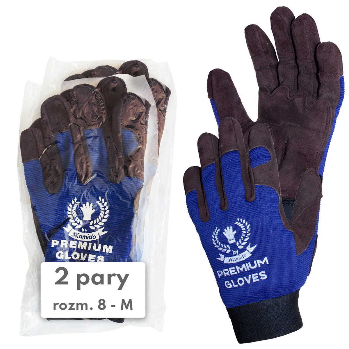 Rękawice PREMIUM 3Kamido rozmiar 8 ( 2 pary), montażowe, skórzane