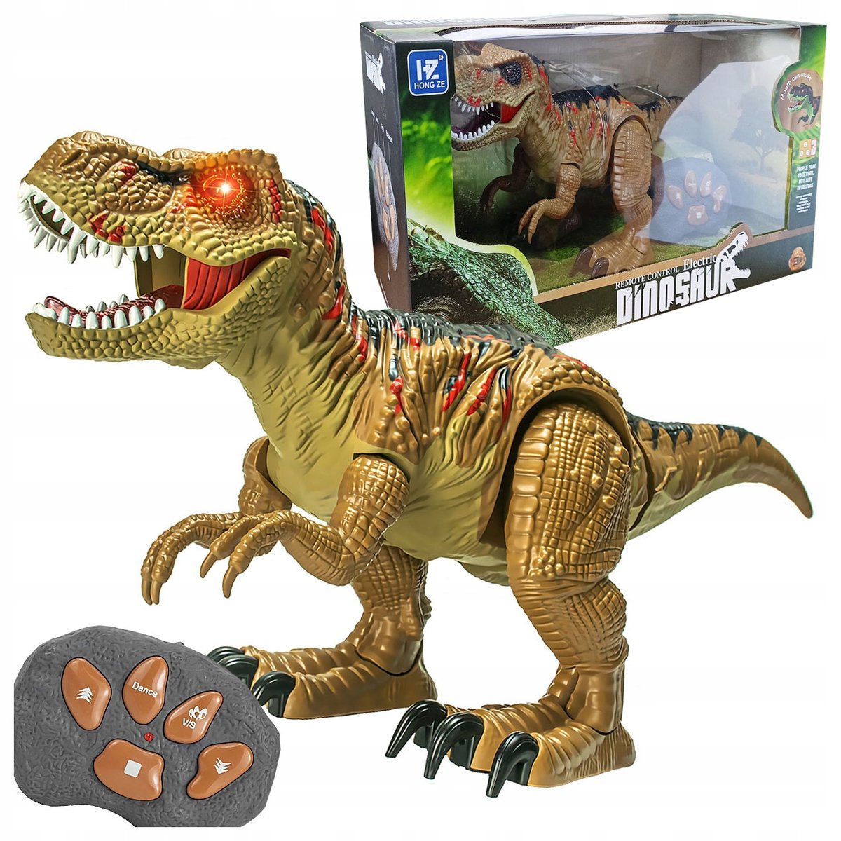Dinozaur Sterowany Pilotem Dla Dzieci T-Rex Rc Chodzi Ryczy Tańczy Led