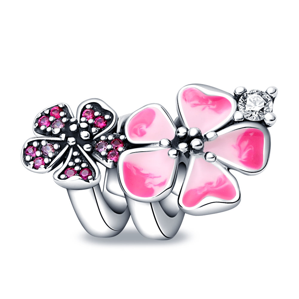Zawieszka Charms SREBRO 925 Koralik do PANDORA Różowe Kwiatki