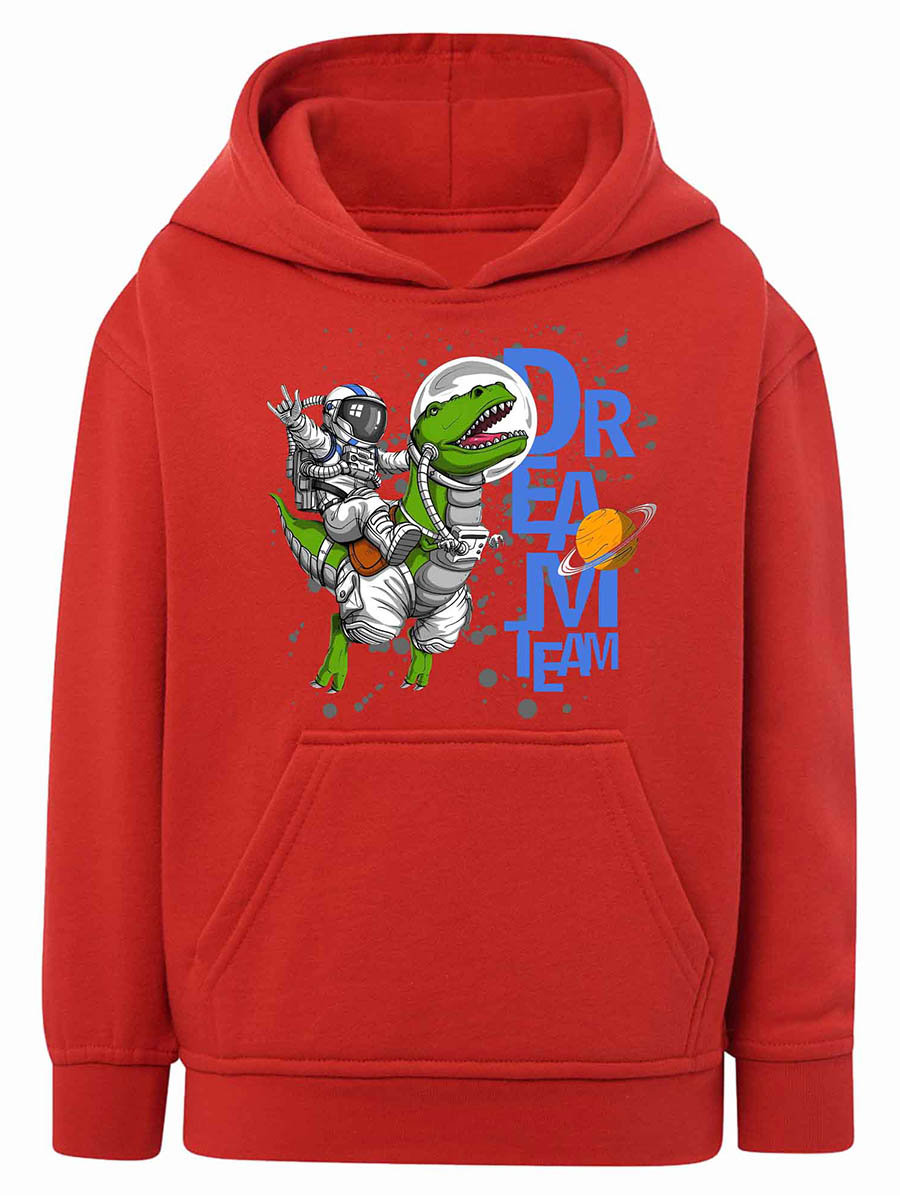 Chłopięca bluza z kapturem Astronauta & Dinozaur czerwona Tup Tup