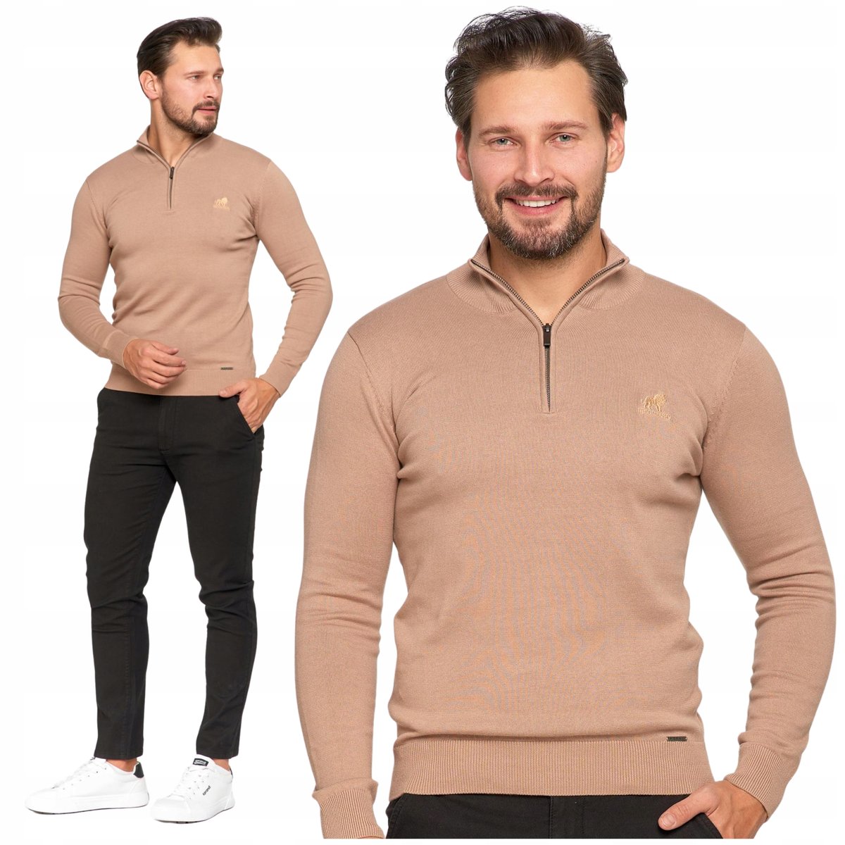 Sweter Męski ze Stójką i Zamkiem Pod Szyją Wygodny 100% Bawełna MORAJ - L