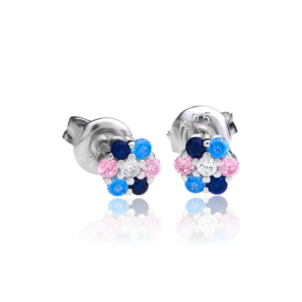 Srebrne Kolczyki w kształcie Kwiatka Cyrkonie Zapięcie Sztyft