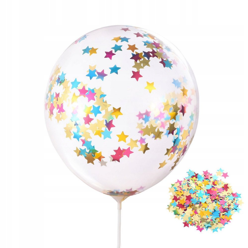 BALONY Z KOLOROWYM KONFETTI GWIAZDKI TRANSPARENTNE DEKORACJE WESELE 5 szt