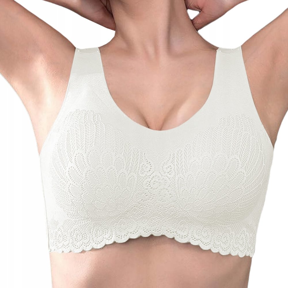 MIĘKKI WYGODNY BIUSTONOSZ BEZSZWOWY STANIK SPORTOWY FITNESS TOP BIAŁY L 40