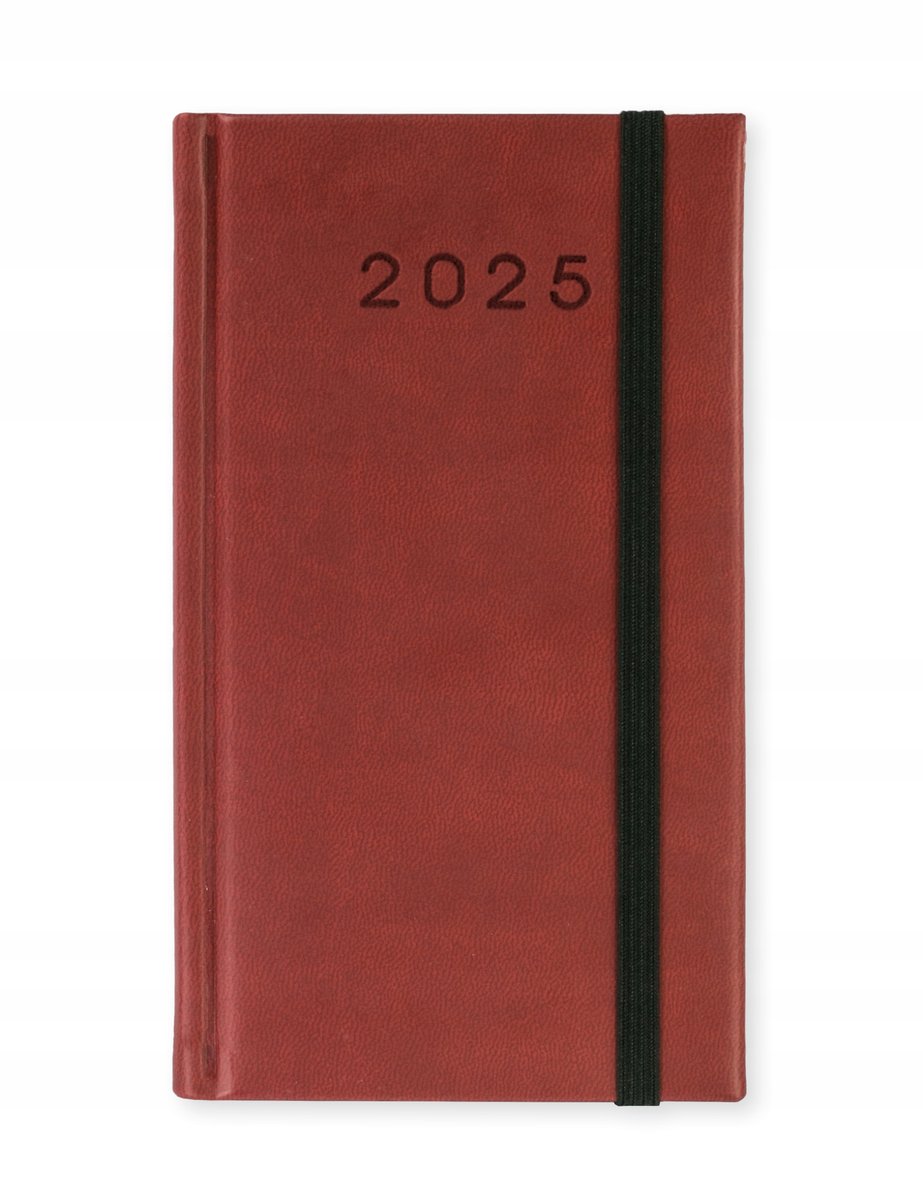 KALENDARZ kieszonkowy książkowy A6 TYGODNIOWY 2025 BORDO Gumka CZARNA TURY