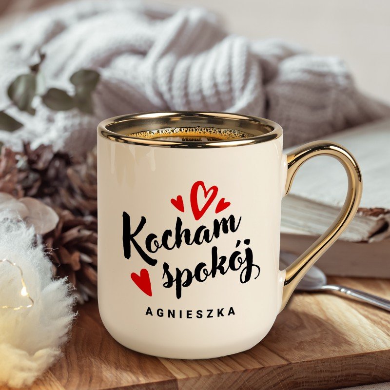 Kubek do kawy ze ZŁOTYM UCHEM z NADRUKIEM dla NIEJ