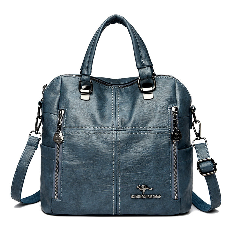 TOREBKA PLECAK 2W1 DAMSKI MIEJSKI DO PRACY SZKOŁY EKOSKÓRA TORBA NA RAMIĘ NIEBIESKA