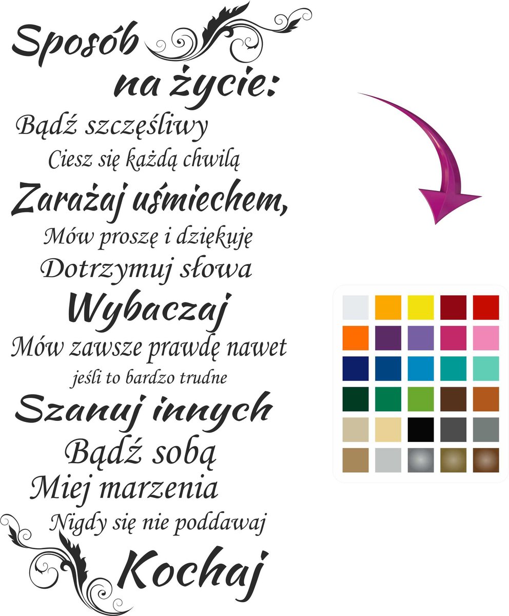 Cytaty na ścianę do salonu Sposób na życie Przepis Napisy na ścianę 50x100