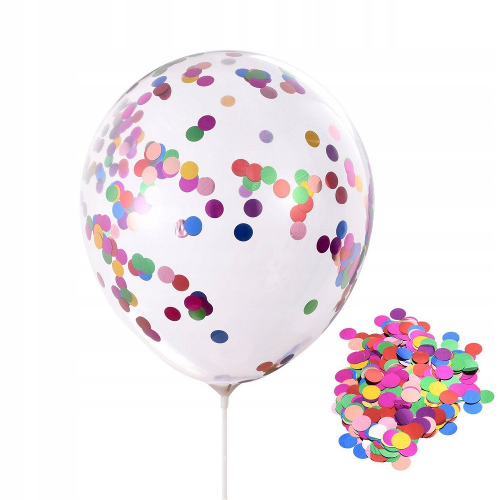 BALONY Z KOLOROWYM KONFETTI TRANSPARENTNE DUŻE DEKORACJE NA WESELE 5 szt