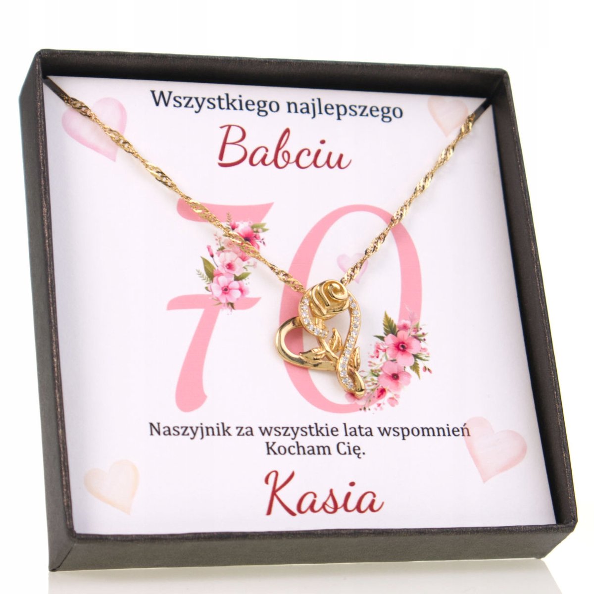 Złoty Naszyjnik dla Babci Serce Dedykacja Prezent 925