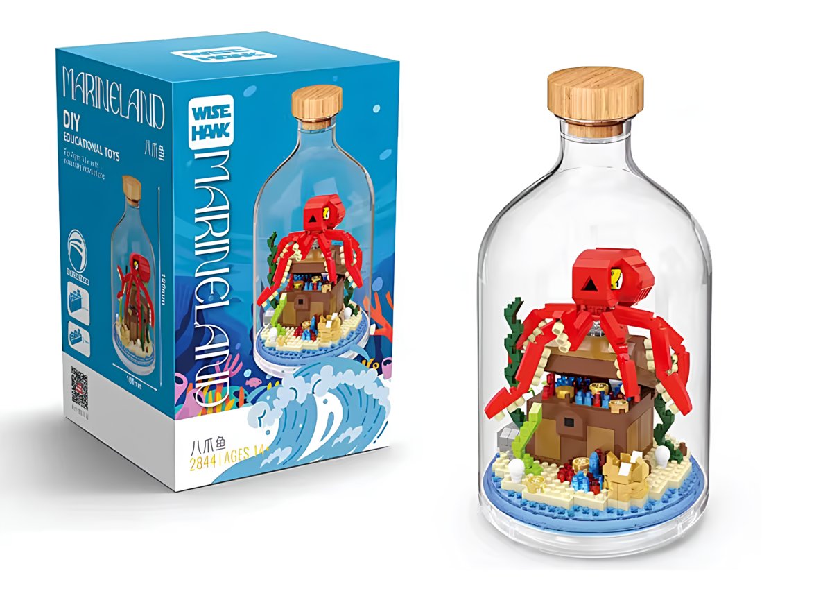 KLOCKI KONSTRUKCYJNE OŚMIORNICA W BUTELCE UKŁADANKA 3D PUZZLE ZWIERZĘTA MORSKIE DLA DZIECI