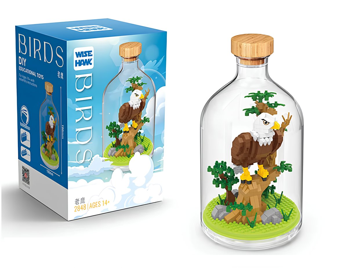 KLOCKI KONSTRUKCYJNE ORZEŁ PTAK ZWIERZĘTA W BUTELCE UKŁADANKA 3D DLA DZIECI NA PREZENT NA URODZINY