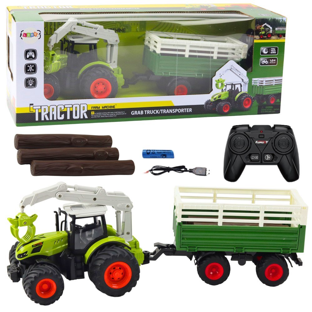 Traktor Rolniczy Z Przyczepą I Chwytakiem Zdalnie Sterowany RC 2.4G
