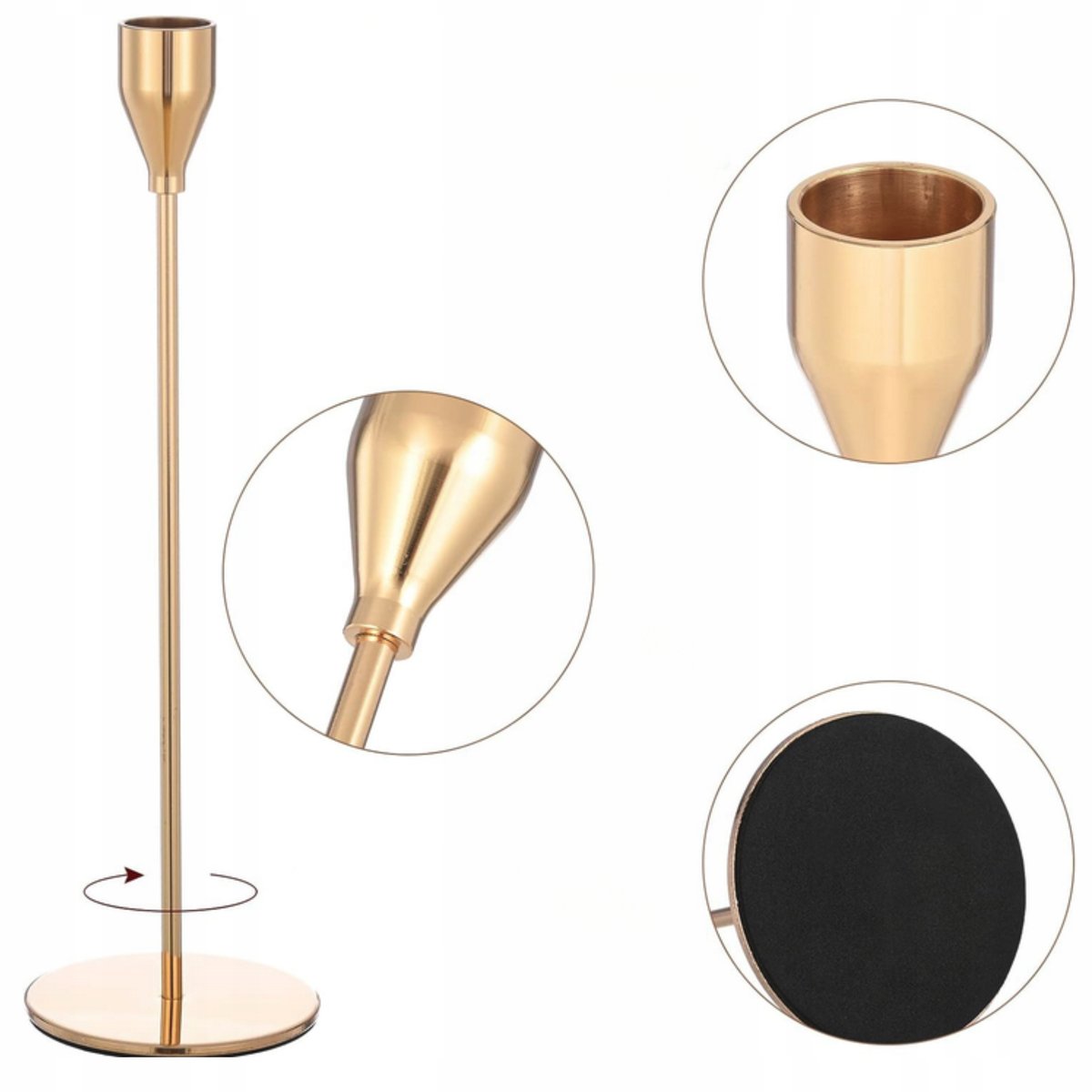 Złote świeczniki metalowe glamur na stół dekoracyjne zestaw 3 sztuk piękne