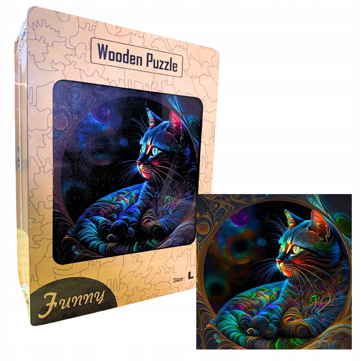 Drewniane Puzzle Edukacyjne A3 Magiczny Kotek Dzieci Dorośli 240el DUŻE