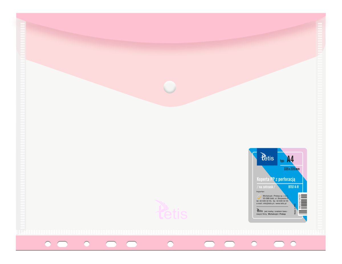 Koperta pp na zatrzask z performacją. a4 różowa
