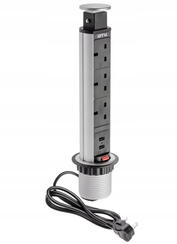 Biurkowe gniazdko wpuszczane wersja UK srebrne USB