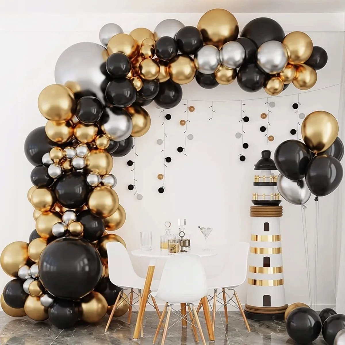 BALONY GIRLANDA BALONOWA CZARNO ZŁOTA ŚLUB WESELE DEKORACJE URODZINOWE