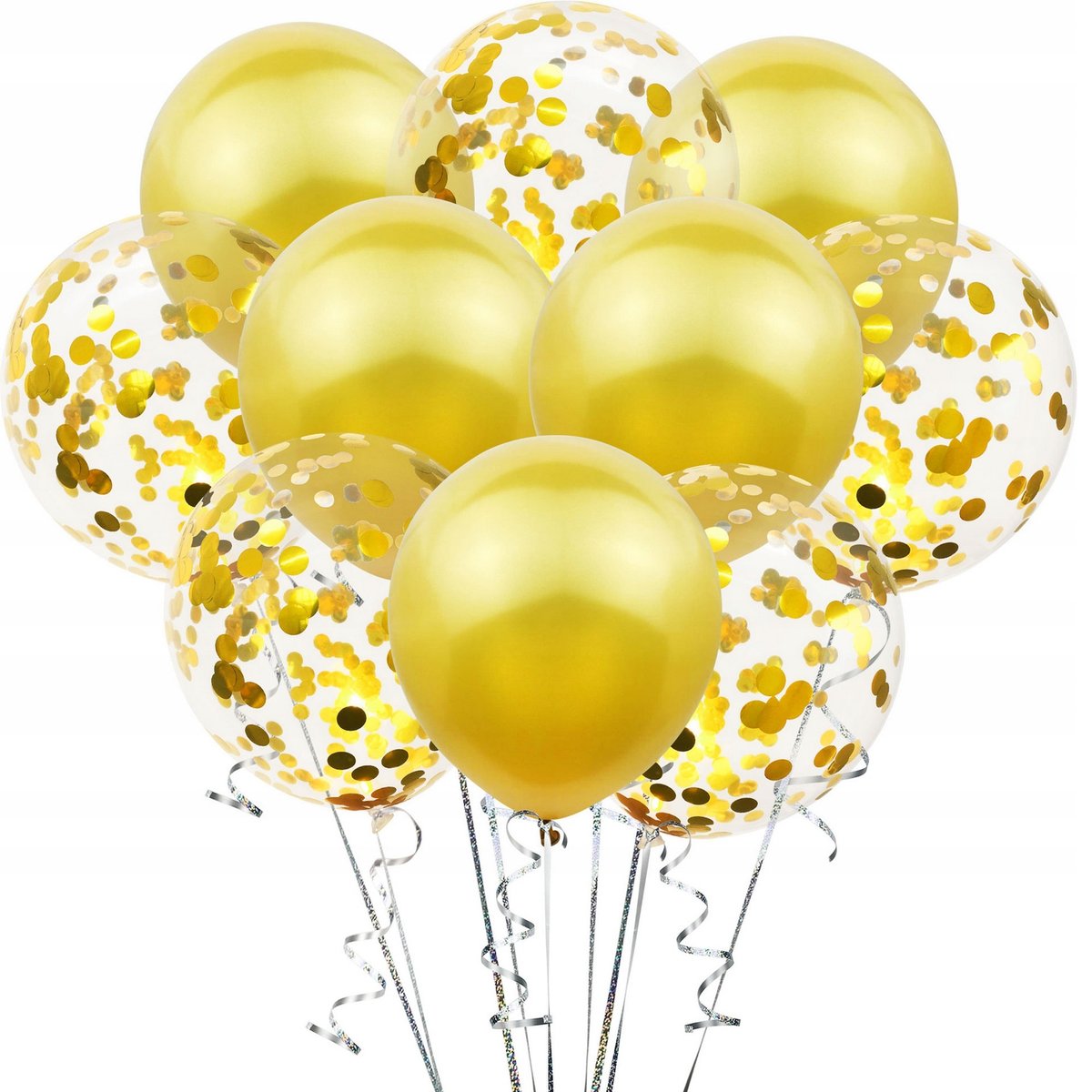 BALONY DUŻE ZŁOTE Z KONFETTI URODZINY ŚLUB WESELE DEKORACJE ZESTAW 10 SZT