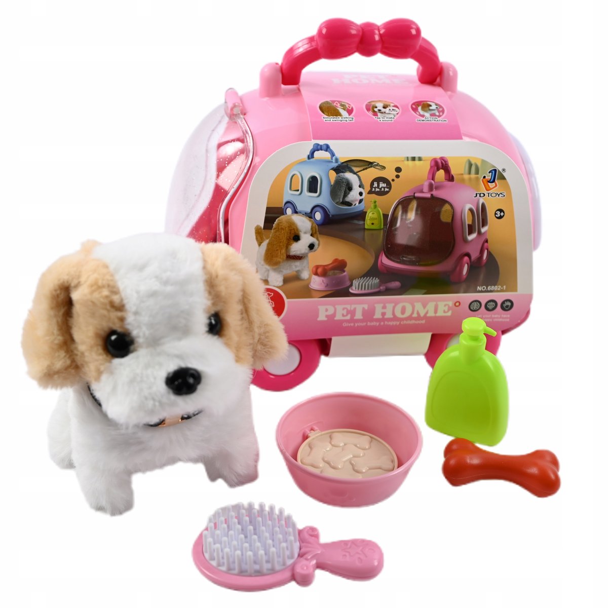 PIESEK NA BATERIE MASKOTKA PSA Z TRANSPORTEREM + ZESTAW DO PIELĘGNACJI