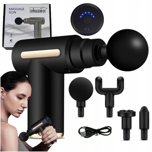 Pistolet do masażu masażer ciała pleców karku szyi 4 końcówki 6 trybów mocy
