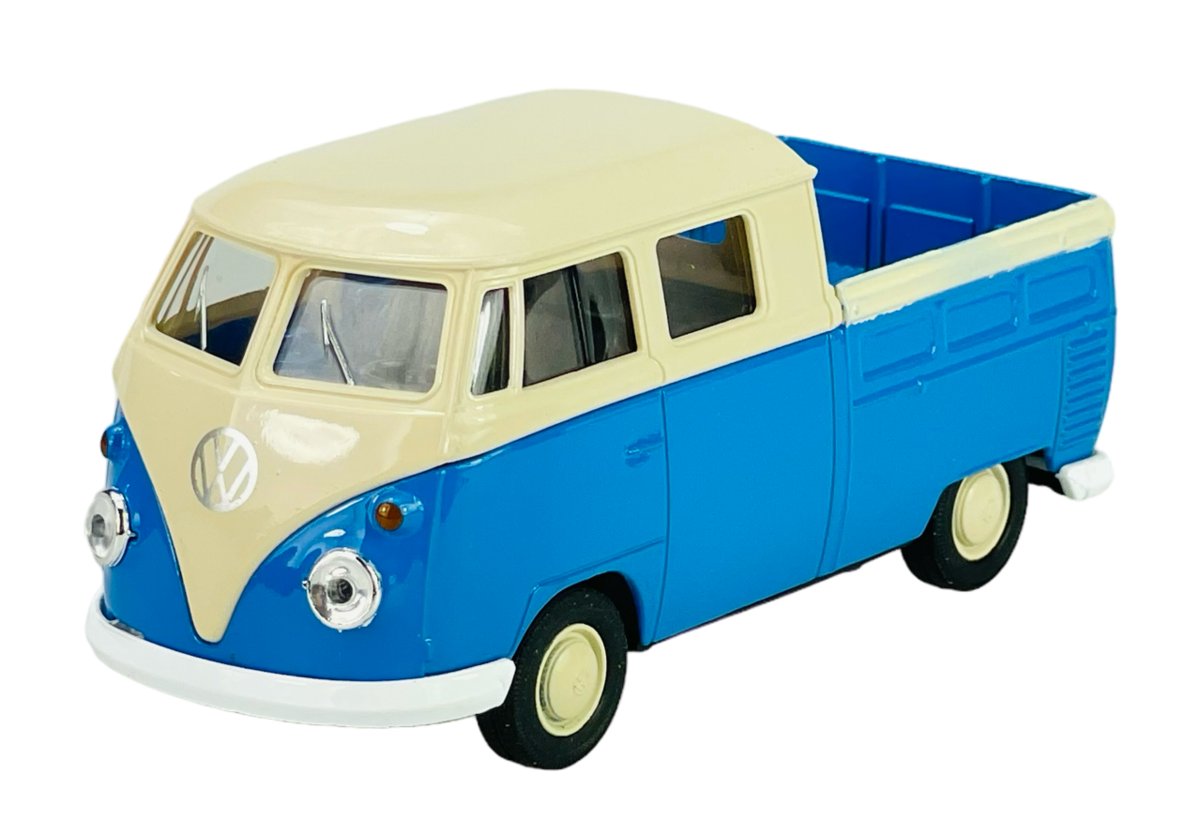 WELLY VW VOLKSWAGEN T1 DOUBLE CABIN PICK UP BEZ PAKI NIEBIESKI 1:34 43603