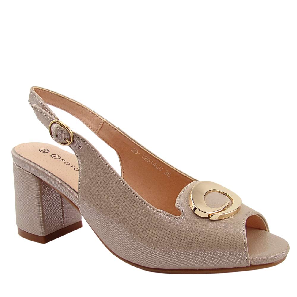 Potocki 25-12614GD damskie sandały na słupku eleganckie beż-złoty