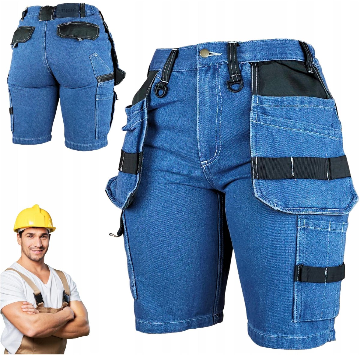 KRÓTKIE SPODENKI MOCNE Spodnie robocze męskie JEANS szorty MONTERSKIE BHP