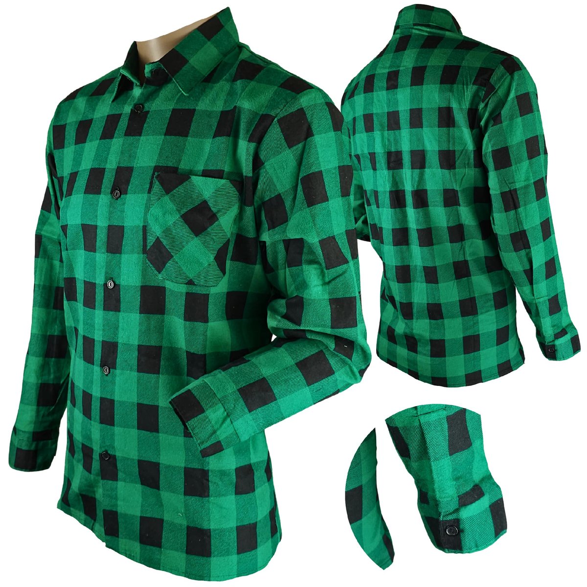 KOSZULA FLANELOWA Robocza 100% BAWEŁNA męska BHP ZIELONA KRATA rozmiar 3XL