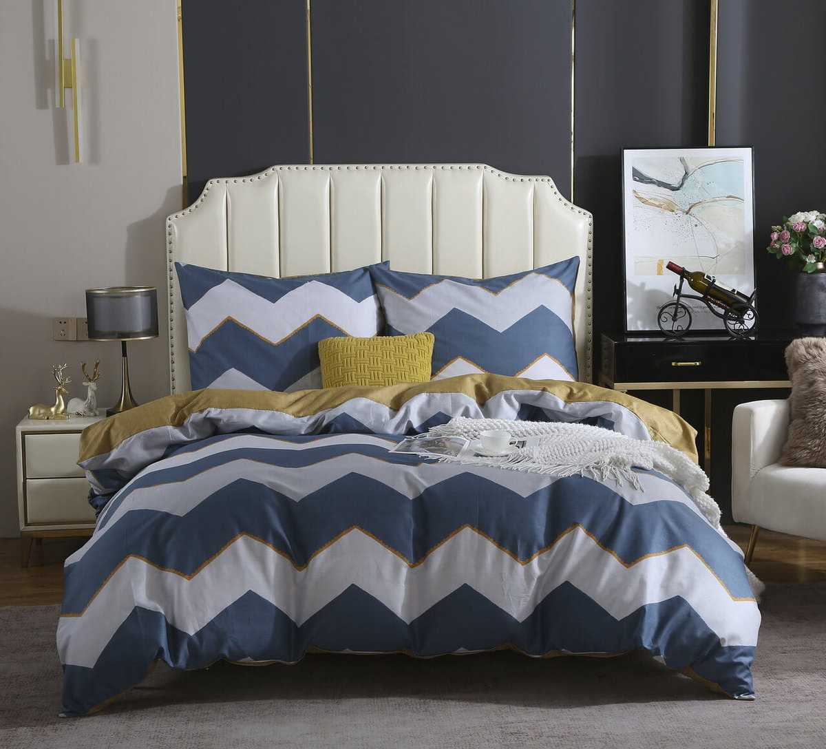 Turkusowa Pościel Geometryczna Satyna Bawełniana 220x200 XDF 045