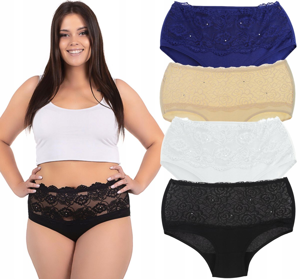 Figi Damskie Koronkowe Maxi Bikini Moraj 4-Pak Xl