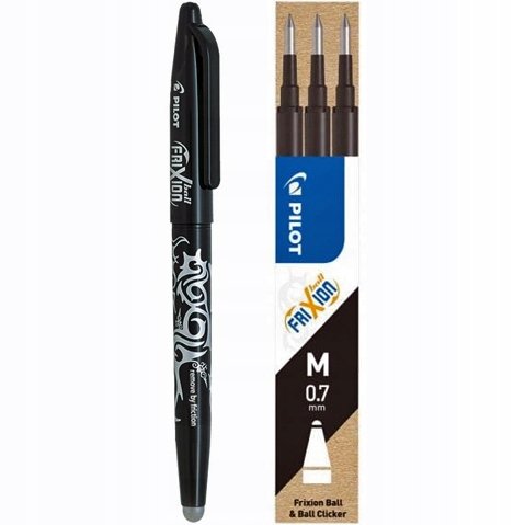 Długopis wymazywalny Pilot Frixion 0,7mm +WKŁADY oryginalne 6 sztuk CZARNY