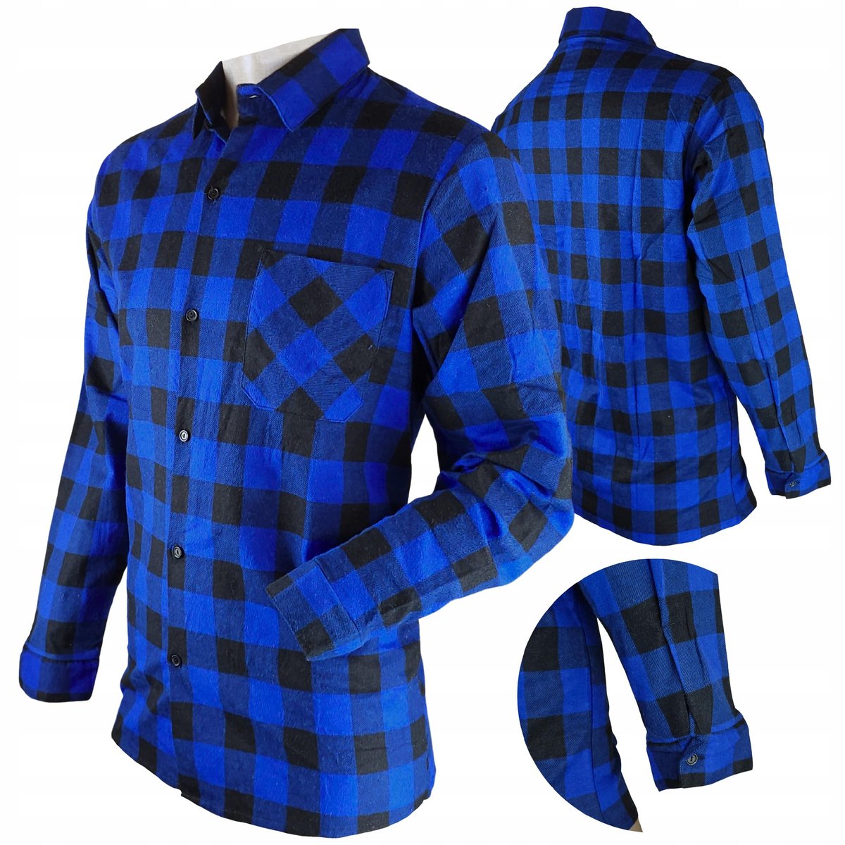 KOSZULA FLANELOWA Robocza 100% BAWEŁNA męska BHP NIEBIESKA KRATA rozmiar2XL