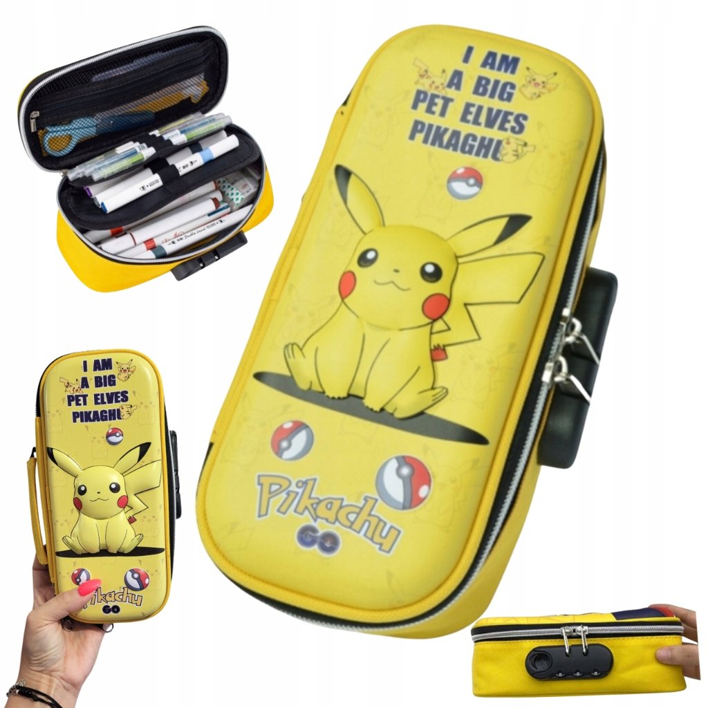 Duży Piórnik Go SZKOLNY PIKACHU 3D SASZETKA NA SZYFR UCHWT POJEMNY