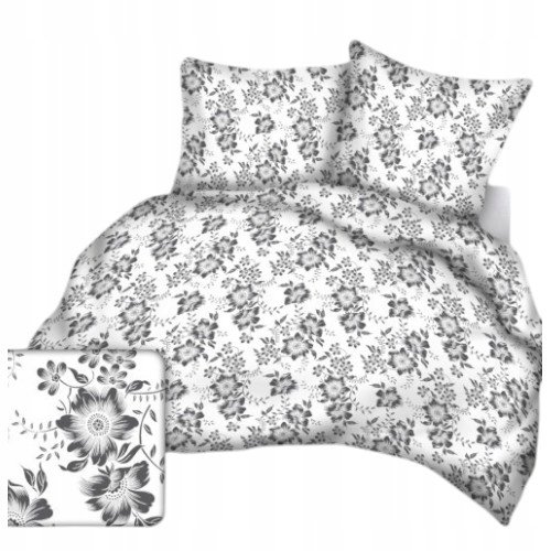 Komplet pościel 100% bawełniana produkt polski 180x200 szare kwiaty