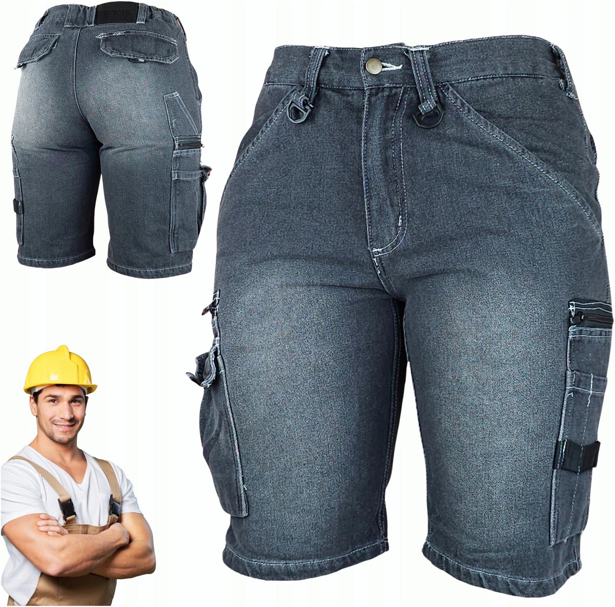 KRÓTKIE SPODENKI MOCNE Spodnie robocze męskie JEANS szorty MONTERSKIE BHP