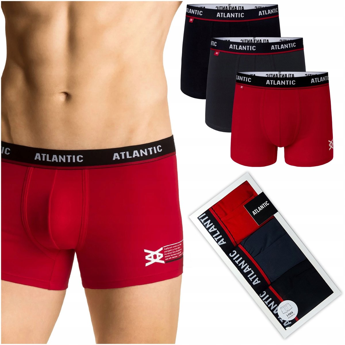 Bokserki Męskie 3 Pary Szorty Atlantic 3Mh-042 Xl