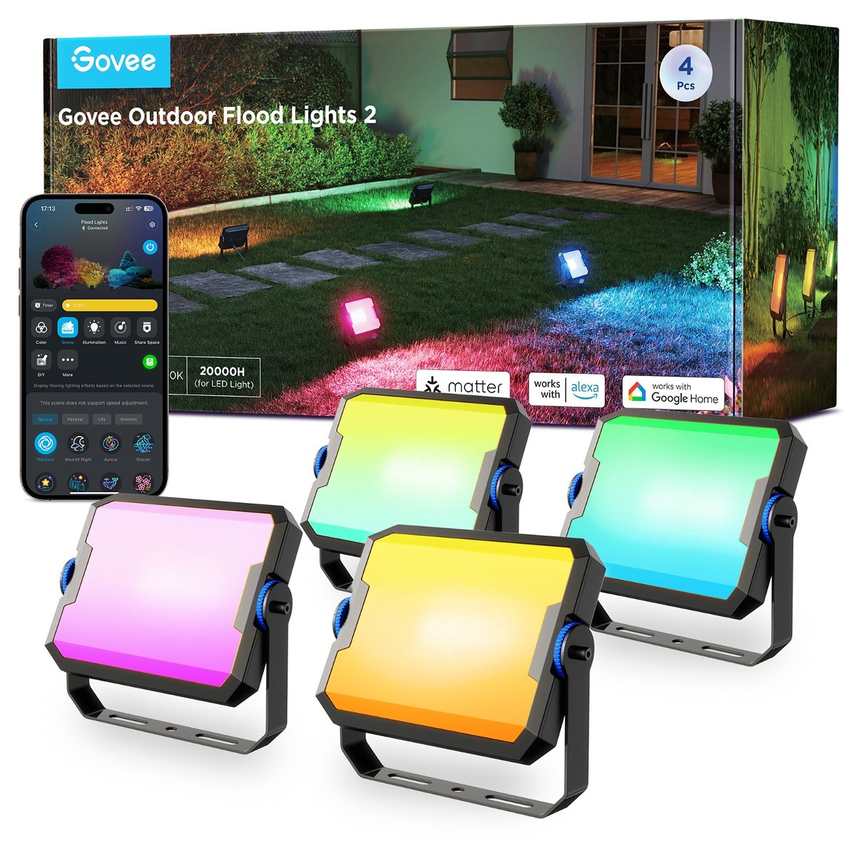 Govee H8057 Outdoor Flood Lights 2 Oświetlenie LED Wi-Fi + Bluetooth, RGBWW, IP66