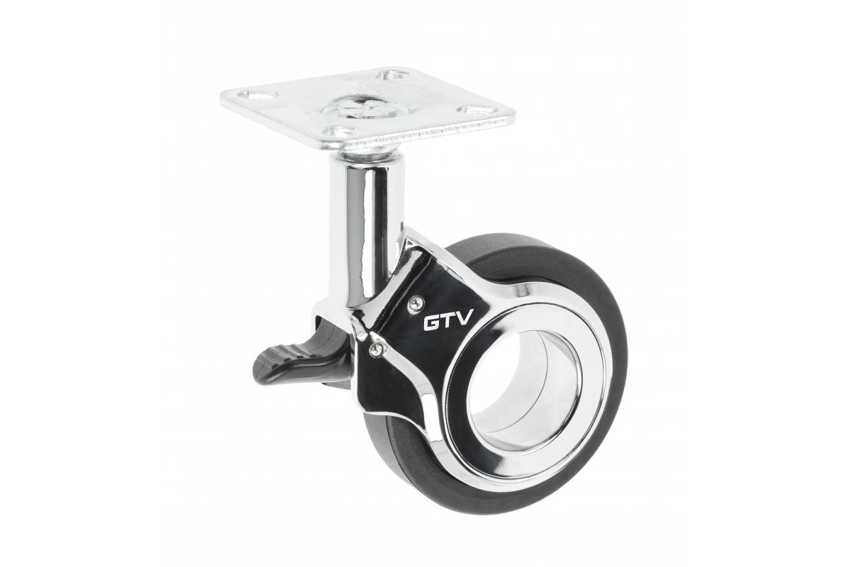 Rolka Meblowa Gtv Gira, H=94 Mm, Fi60 Mm, Z Hamulcem, Tworzywo + Znal, Czarny + Chrom