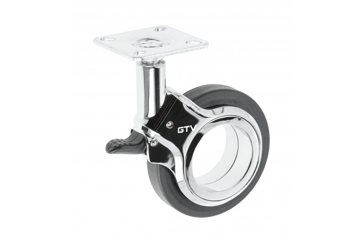 Rolka Meblowa Gtv Gira, H=107 Mm, Fi75 Mm, Z Hamulcem, Tworzywo + Znal, Czarny + Chrom