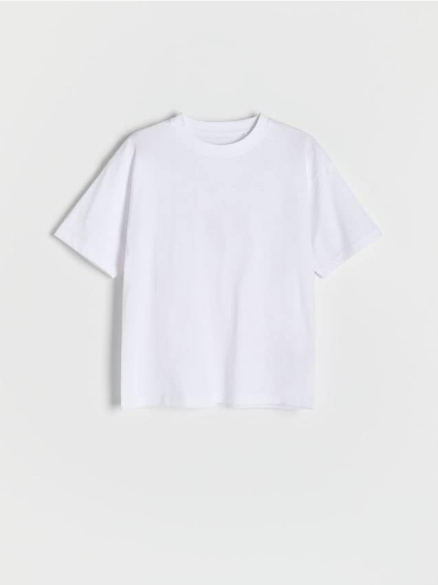 Reserved - Bawełniany t-shirt basic - złamana biel