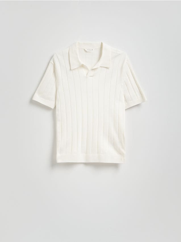 Reserved - Bawełniany sweter polo - złamana biel