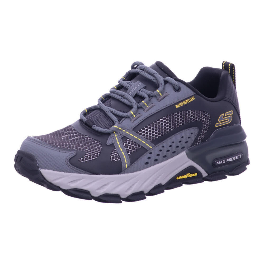 Skechers Męskie buty trekkingowe Max Protect, Czarna skóra syntetyczna Mesh Charcoal Trim, 44 EU